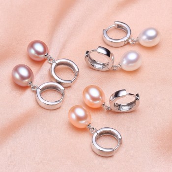 YIKALAISI 2017 100% Natural Freshwater Pearl sutd Earrings 8-9mm Pearl Jewelry 925 sterling silver jewelry  For Women best gift