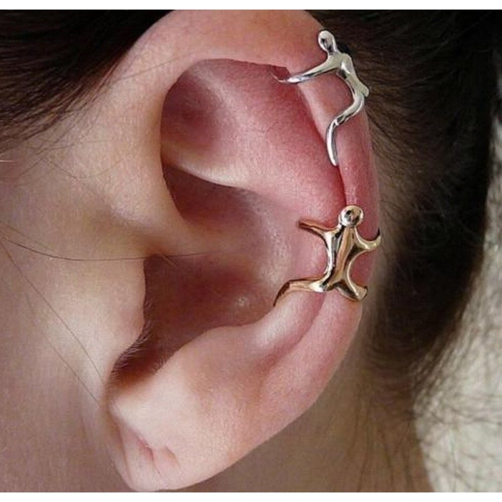 Promotion! Cute UK Hot Silver/ Gold Earrings Ear clip Climbing Man Naked Climber Ear Cuff Helix Ear clip Cartilage Earrings