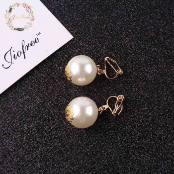Classic simple Elegant 14mm big imitation pearl clip on earrings cushion without pierced earrings no ear hole clip jewelry