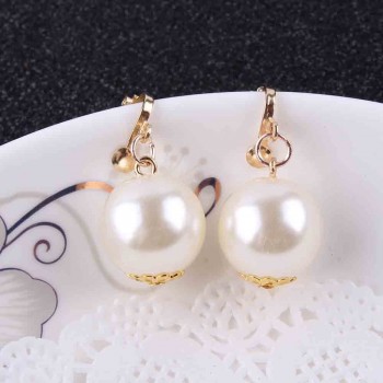 Classic simple Elegant 14mm big imitation pearl clip on earrings cushion without pierced earrings no ear hole clip jewelry