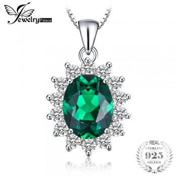Jewelrypalace Princess Diana William Kate Middletons  Created Emerald 925 Sterling Silver Pendant Without a Chain for Women