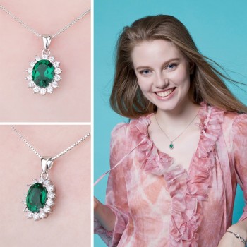 Jewelrypalace Princess Diana William Kate Middletons  Created Emerald 925 Sterling Silver Pendant Without a Chain for Women