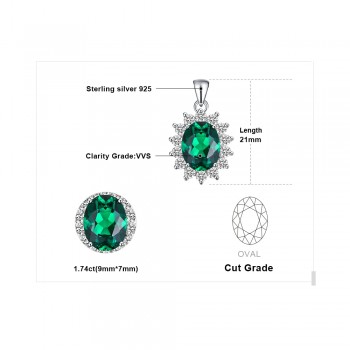 Jewelrypalace Princess Diana William Kate Middletons  Created Emerald 925 Sterling Silver Pendant Without a Chain for Women