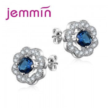Jemmin New Arrival Korean Style 925 Sterling Silver Stud Earrings With Bright Crystal Clear Cubic Zirconia For Birthday Festvial