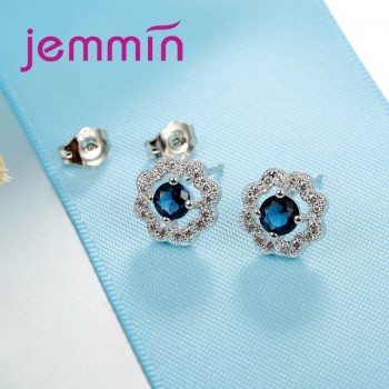 Jemmin New Arrival Korean Style 925 Sterling Silver Stud Earrings With Bright Crystal Clear Cubic Zirconia For Birthday Festvial