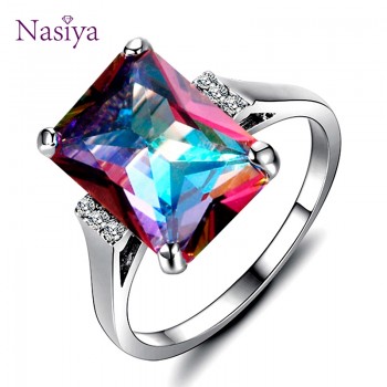 Natural Mystic Fire Rainbow Topaz Rings 10x14MM Big Gemstone Solid 925 Sterling Silver Jewelry Ring Party Wedding Gifts 5.2G