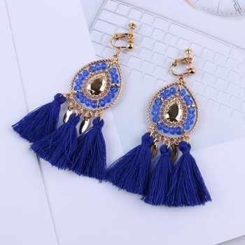 New Arrival Tassel Clip On Earrings Without Piercing Bohemia Fashion Jewelry Trendy Cotton Rope Fringe Ear Clip For Women Party