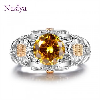 Rings For Women Men High Quality Shinning Zircon Crystal 925 Silver Jewelry Ring Sunflower Party Anniversary Gifts Drop Shipping