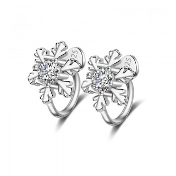 Crazy Feng Silver-color Crystal Snow Flower Clip Earrings For Womens Gift No Ear Hole Unique Design Earrings Free Shipping