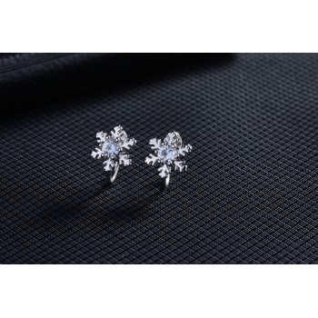 Crazy Feng Silver-color Crystal Snow Flower Clip Earrings For Womens Gift No Ear Hole Unique Design Earrings Free Shipping