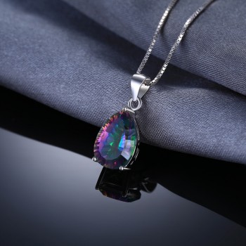 JewelryPalace Pear 4.5ct Genuine Rainbow Fire Mystic Topaz Pendant For Women Solid 925 Sterling Silver Jewelry Not Include Chain