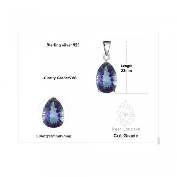 JewelryPalace Pear 4.5ct Genuine Rainbow Fire Mystic Topaz Pendant For Women Solid 925 Sterling Silver Jewelry Not Include Chain