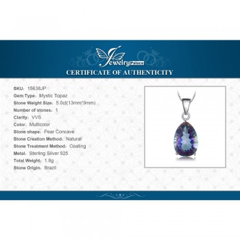 JewelryPalace Pear 4.5ct Genuine Rainbow Fire Mystic Topaz Pendant For Women Solid 925 Sterling Silver Jewelry Not Include Chain
