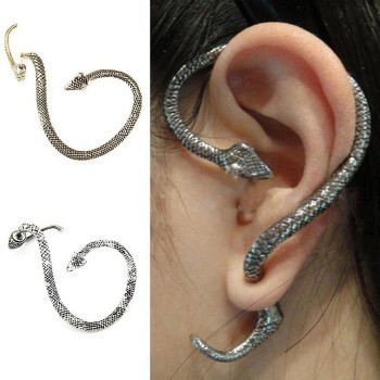 New Fashion Punk Snake Clip Earring Exaggerated Vintage Silver Metal Snake Ear Cuff One Ear Clip On Earrings For Women