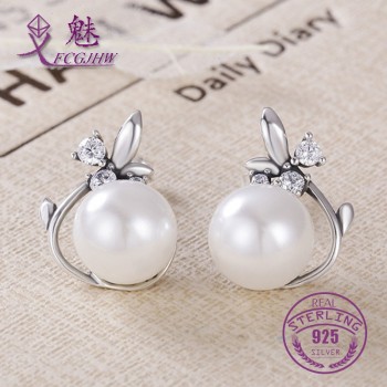 Stud earrings for women silver 925 jewelry Round Freshwater Pearls AAA  Zircon Flower Engagement Wedding Party Korean Style