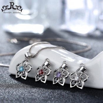 Rinntin Solid 925 Real Sterling Silver Women Stud Earrings Flower Pattern Blue AAA Zircon Classic Style Party Jewelry TSE71-L