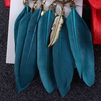 JIOFREE High Quality Vintage Bohemia blue feather Clip on Earrings Without Piercing for Girls Party Neednt Ear Hole