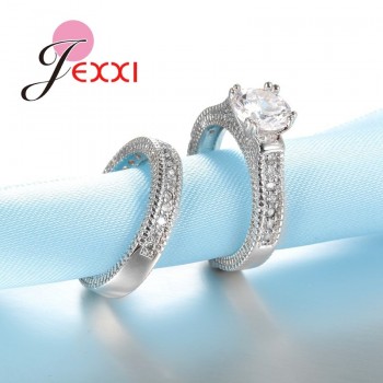 JEXXI 925 Stamped Sterling Silver Ring Sets 2 PCS Bijoux Full African AAA Crystal Heart Stone Rings Romantic Wedding Best Chioce