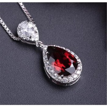 S925 Sterling Silver Pendant Water Drop Topaz Blue amp; Ruby Pendants Bride Wedding Engagement Party Fine Jewelry Necklace No Chain