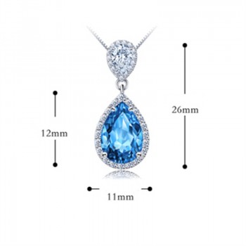 S925 Sterling Silver Pendant Water Drop Topaz Blue amp; Ruby Pendants Bride Wedding Engagement Party Fine Jewelry Necklace No Chain