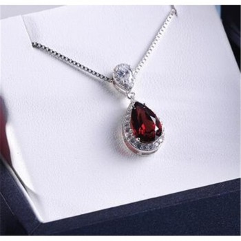 S925 Sterling Silver Pendant Water Drop Topaz Blue amp; Ruby Pendants Bride Wedding Engagement Party Fine Jewelry Necklace No Chain