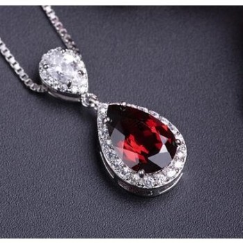 S925 Sterling Silver Pendant Water Drop Topaz Blue amp; Ruby Pendants Bride Wedding Engagement Party Fine Jewelry Necklace No Chain