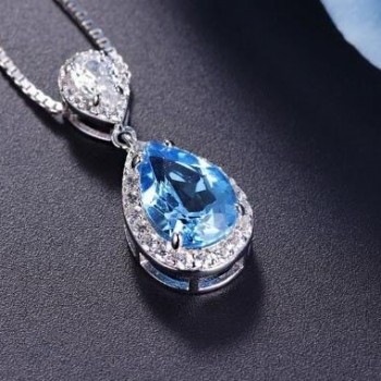 S925 Sterling Silver Pendant Water Drop Topaz Blue amp; Ruby Pendants Bride Wedding Engagement Party Fine Jewelry Necklace No Chain
