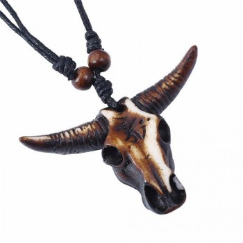 Ethnic Resin Gothic Skull Bull Head Pendants Mens Necklace Long Chokers Necklace Animal Owl Jewelry For Best Friend Adjustable