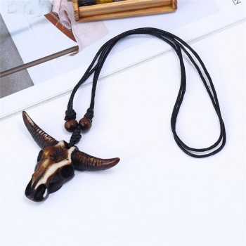 Ethnic Resin Gothic Skull Bull Head Pendants Mens Necklace Long Chokers Necklace Animal Owl Jewelry For Best Friend Adjustable