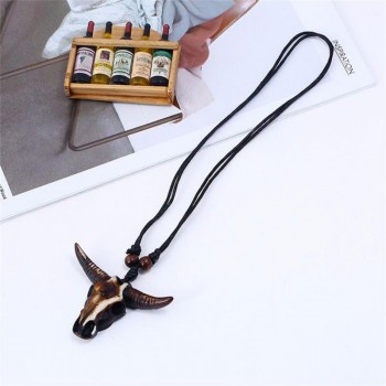 Ethnic Resin Gothic Skull Bull Head Pendants Mens Necklace Long Chokers Necklace Animal Owl Jewelry For Best Friend Adjustable