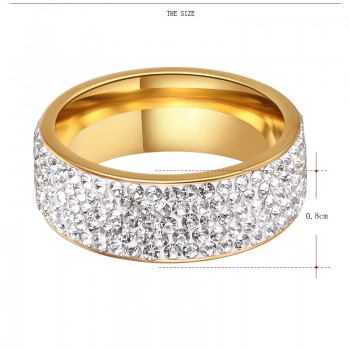 CACANA  Stainless Steel Rings 8MM full rhinestone for woman luxurious paragraph fashion new antique gold/silver color