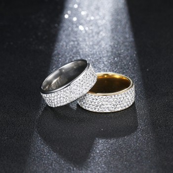 CACANA  Stainless Steel Rings 8MM full rhinestone for woman luxurious paragraph fashion new antique gold/silver color