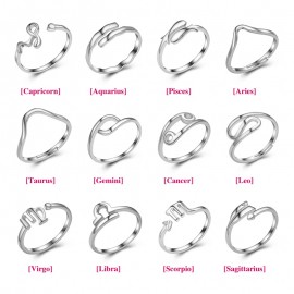 Solid 925 Silver Adjustable Open Ring Jewelry 12 Zodiac Star Signs Horoscope Constellation 925 Sterling Silver Rings for Women