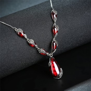 ZHJIASHUN Royal Gemstone Garnet 925 Sterling Silver Necklace Chain Women Jewelry Wedding Birthday Gift
