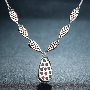 ZHJIASHUN Royal Gemstone Garnet 925 Sterling Silver Necklace Chain Women Jewelry Wedding Birthday Gift