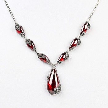 ZHJIASHUN Royal Gemstone Garnet 925 Sterling Silver Necklace Chain Women Jewelry Wedding Birthday Gift
