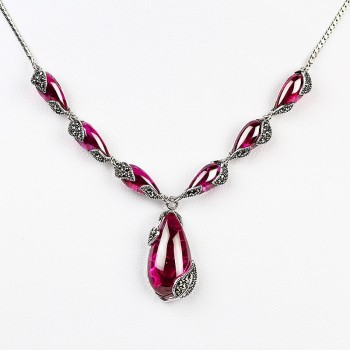 ZHJIASHUN Royal Gemstone Garnet 925 Sterling Silver Necklace Chain Women Jewelry Wedding Birthday Gift
