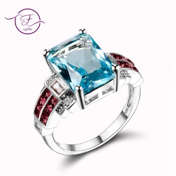 Aquamari Rings For Women 925 Sterling Silver Jewelry Wedding Ring Blue Multiple 2 Colors Wedding Gift Luxury Bijoux Wholesale