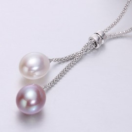 925 Silver Freshwater Pearl Pendant Necklace Women,Fashion Natural Pearl Pendants Jewelry Wife Mom Birthday Gift White 45cm