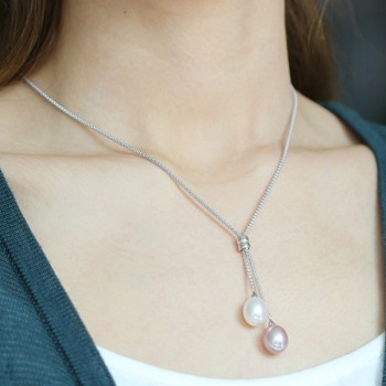 925 Silver Freshwater Pearl Pendant Necklace Women,Fashion Natural Pearl Pendants Jewelry Wife Mom Birthday Gift White 45cm