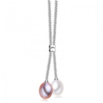 925 Silver Freshwater Pearl Pendant Necklace Women,Fashion Natural Pearl Pendants Jewelry Wife Mom Birthday Gift White 45cm