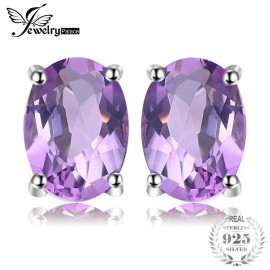 JewelryPalace Oval 1.4ct Natural Purple Amethyst Birthstone Stud Earrings Pure 925 Sterling Silver Fine Jewelry For Women