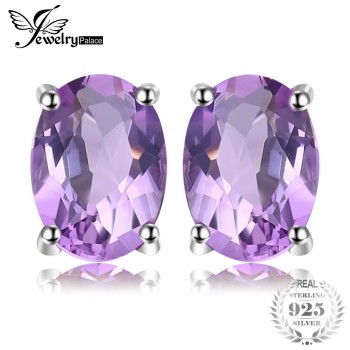 JewelryPalace Oval 1.4ct Natural Purple Amethyst Birthstone Stud Earrings Pure 925 Sterling Silver Fine Jewelry For Women
