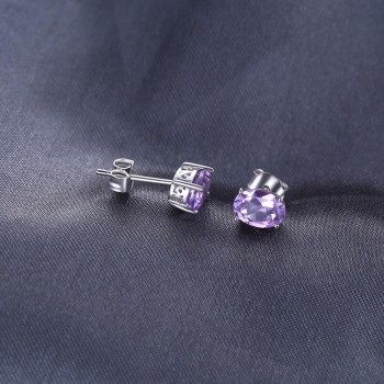 JewelryPalace Oval 1.4ct Natural Purple Amethyst Birthstone Stud Earrings Pure 925 Sterling Silver Fine Jewelry For Women