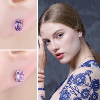 JewelryPalace Oval 1.4ct Natural Purple Amethyst Birthstone Stud Earrings Pure 925 Sterling Silver Fine Jewelry For Women