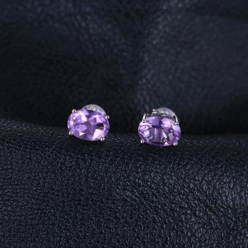 JewelryPalace Oval 1.4ct Natural Purple Amethyst Birthstone Stud Earrings Pure 925 Sterling Silver Fine Jewelry For Women