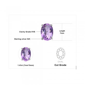 JewelryPalace Oval 1.4ct Natural Purple Amethyst Birthstone Stud Earrings Pure 925 Sterling Silver Fine Jewelry For Women