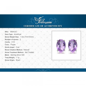 JewelryPalace Oval 1.4ct Natural Purple Amethyst Birthstone Stud Earrings Pure 925 Sterling Silver Fine Jewelry For Women