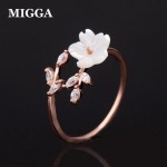 MIGGA Delicate Zircon Crystal Leaf Shell Flower Ring for Women Ladies Girls Rose Gold Color Finger Bague