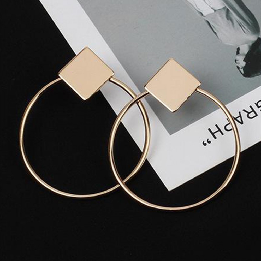 Simple Style Fashion Silver Gold Color Earrings for Women Square Round Geometric Hanging Earrings 2018 Female Jewelry